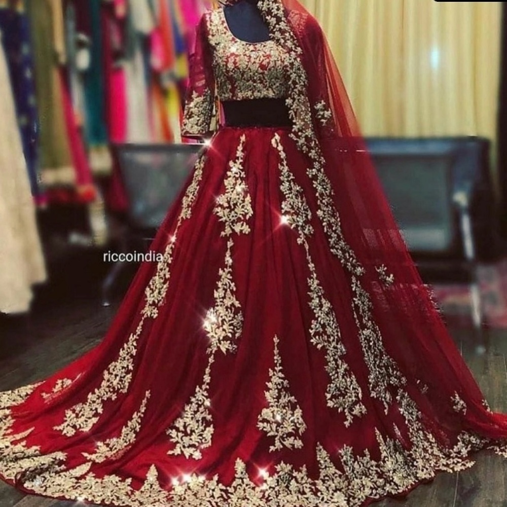 Elegant Red and Gold Embroidered Gown